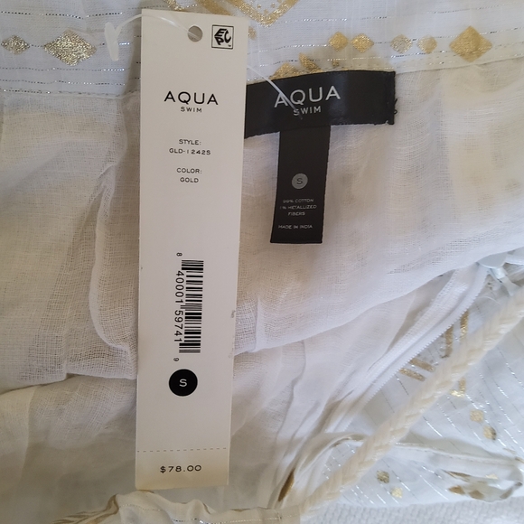 Aqua Swim Ruffle Print Maxi Midi Coverup Skirt Size S Gold White New - Picture 7 of 10